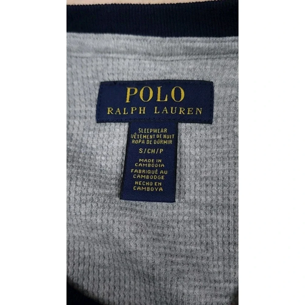 Polo Ralph Lauren Mens Small Gray Navy Crest Patch Waffle Knit Thermal T-Shirt
